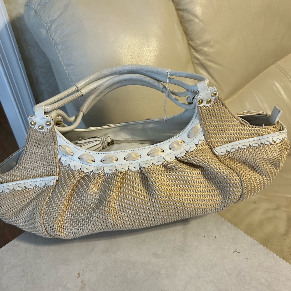 Cole Hann leather and rattan shoulder bag